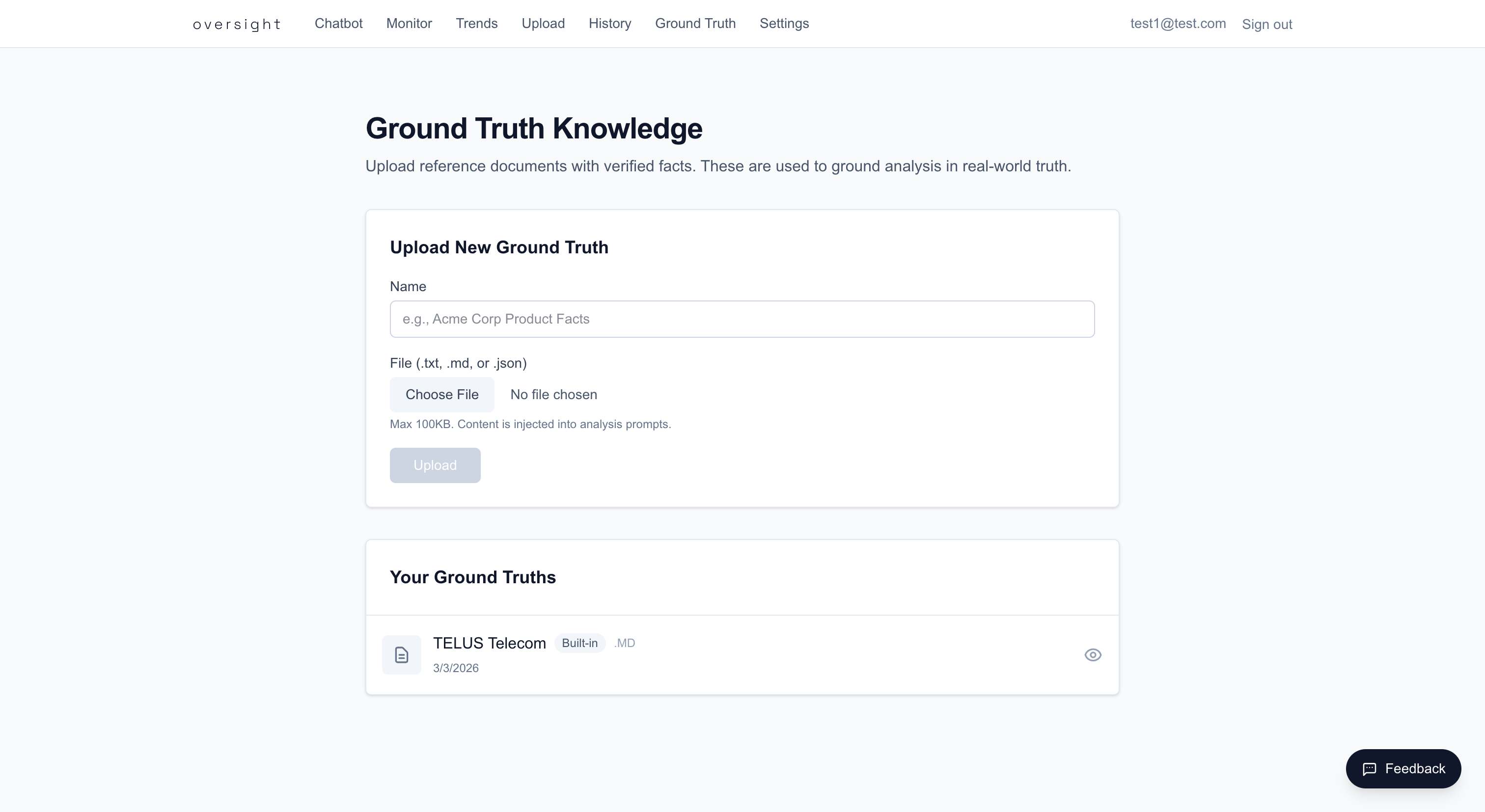 Ground truth selector on upload page
